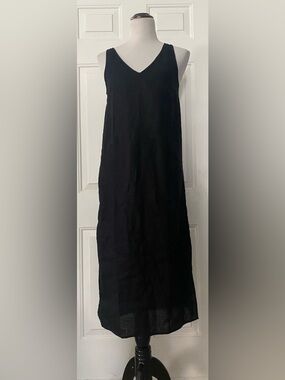 Madewell Black Linen-Blend V Neck Midi Dress XS